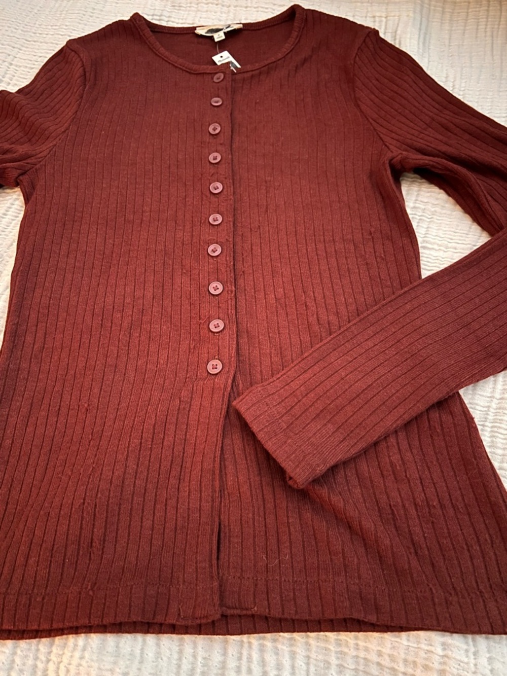 Madewell Ribbed Button-Up Cardigan in Deep Wine - Picture 3 of 3